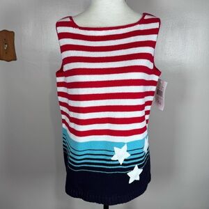 Villager Y2K Retro USA Patriotic Embroidered Flag Tank Top Sweater Sz M NEW